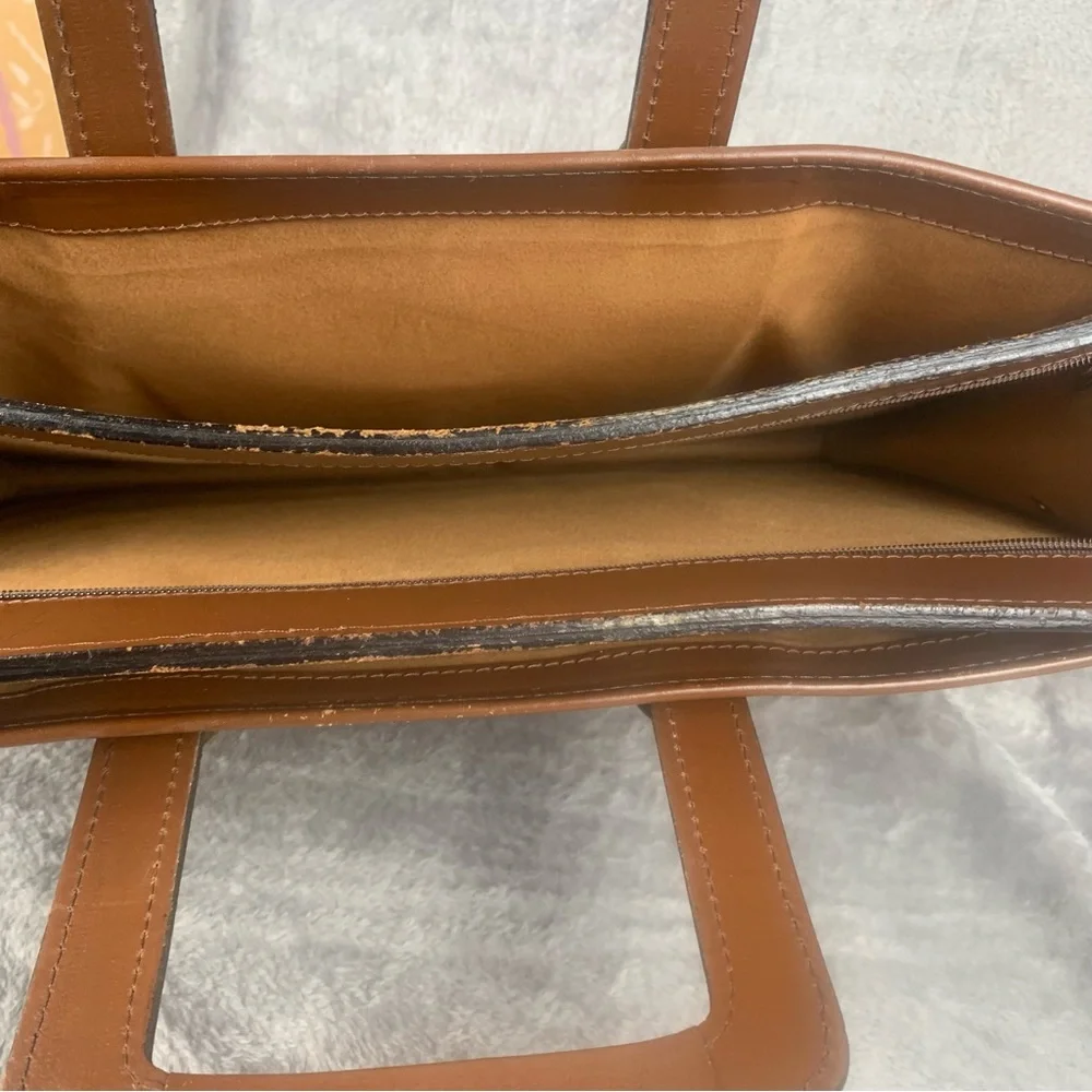 Vintage Cognac Brown‎ Leather Briefcase Portfolio Laptop Case Folio Bag Attache